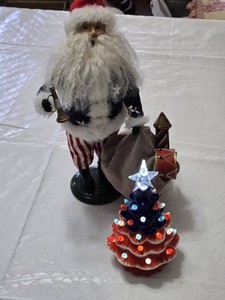 Byers Choice Santa Figurine and Illuminated Ceramic Christmas Tree