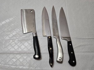 Lot of Kitchen Knives including Wusthof Dreizack, CUTCO, Gourmet Line, and Berghoff Cleaver