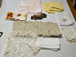 Set of Vintage and Embroidered Table Linens and Napkins
