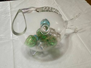 Glass Fish-Shaped Vase with Decorative Balls