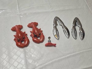 Ceramic Lobster Salt and Pepper Shakers and Crab Claw Nutcrackers with Fish-Shaped Wine Stopper