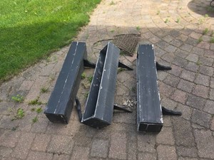 Three Black Wooden Plant Boxes with Metal Wire Basket