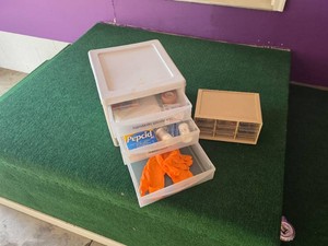 First Aid Supplies and Plastic Drawers