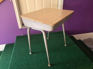 Vintage Metal School Desk with Lift-Top
