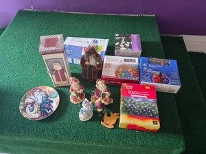 Christmas Decorations and Lights Lot with Figurines and Various Light Sets