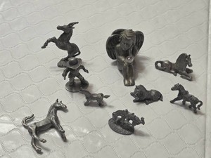Assorted Pewter Figurines including Animals, Angel with Crystal, and Cowboy with some marked Spoontiques