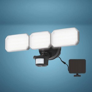 2 PACK Patriot Lighting  Black Solar Powered LED Tri Head Motion Sensor Security Flood Light