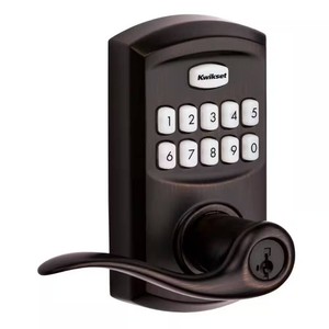 $120 917 SmartCode Venetian Bronze Keypad Electronic Single-Cylinder Tustin Door Lever Featuring SmartKey Security
