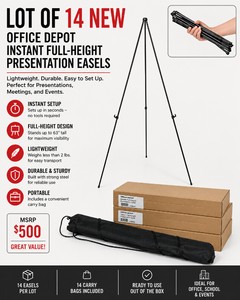 MSRP $500 LOT OF 14 NEW OFFICE DEPOT INSTANT FULL-HEIGHT PRESENTATION EASELS WITH CARRY BAGS, PORTABLE DISPLAY STANDS FOR SIGNS, POSTERS & PRESENTATIONS, IDEAL FOR OFFICES, TRADE SHOWS & EVENTS