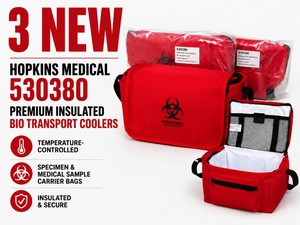 MSRP $120 LOT OF 3 NEW HOPKINS MEDICAL 530380 PREMIUM INSULATED BIO TRANSPORT COOLERS, TEMPERATURE-CONTROLLED SPECIMEN &amp MEDICAL SAMPLE CARRIER BAGS
