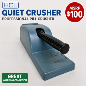 MSRP $100 HCL QUIET CRUSHER PROFESSIONAL HAND-OPERATED PILL CRUSHER, QUIET ROLLING ACTION REDUCES NOISE &amp VIBRATION, CRUSHES TABLETS TO FINE POWDER, BUILT-IN STORAGE FOR CRUSHER BAGS, IDEAL FOR LONG-TERM CARE, PHARMACIES &amp MEDICATION CARTS