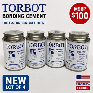 MSRP $100 NEW 4 TORBOT TT410 BONDING CEMENT, FOUR 4-OZ CANS PROFESSIONAL CONTACT ADHESIVE FOR PROSTHETIC &amp ORTHOTIC FABRICATION, PEDORTHIC SHOE MODIFICATIONS, LEATHER, RUBBER, FOAM, CORK, FABRIC &amp OTHER POROUS MATERIALS, MADE IN USA - EXPIRED