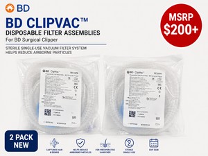 MSRP $200 2 NEW BD CLIPVAC DISPOSABLE FILTER ASSEMBLIES FOR BD SURGICAL CLIPPER, STERILE SINGLE-USE VACUUM FILTER SYSTEM, CAPTURES HAIR &amp DEBRIS DURING PREOPERATIVE SURGICAL HAIR PREP, HELPS REDUCE AIRBORNE PARTICLES EXP 2028