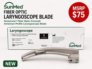 MSRP $75 NEW SUNMED GREENLINE FIBER OPTIC CRANWALL AMERICAN PROFILE LARYNGOSCOPE BLADE, SIZE 3 MEDIUM ADULT, REF 5-5236-03, FOR ENDOTRACHEAL INTUBATION, REUSABLE, HOSPITAL GRADE
