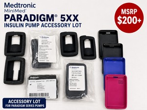 MSRP $200 MEDTRONIC MINIMED PARADIGM 5XX INSULIN PUMP ACCESSORY LOT INCLUDING 2 NEW MMT-612 HOLSTERS, NEW ACC-250BK SILICONE SKIN, USED SILICONE PROTECTIVE SKINS &amp HARD PROTECTIVE CASES, REPLACEMENT ACCESSORIES FOR PARADIGM SERIES INSULIN PUMPS