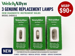 MSRP $90 NEW 3 GENUINE WELCH ALLYN 04800-U REPLACEMENT LAMPS, OEM DIAGNOSTIC INSTRUMENT BULBS FOR WELCH ALLYN EXAMINATION &amp DIAGNOSTIC EQUIPMENT, IDEAL FOR CLINICS, HOSPITALS, MEDICAL OFFICES, BIOMED DEPARTMENTS &amp SERVICE TECHNICIANS