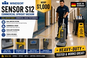 MSRP $1,000 WINDSOR SENSOR S12 COMMERCIAL UPRIGHT VACUUM CLEANER, COMPLETE WHOSE, WAND &amp ATTACHMENTS, HEAVY-DUTY, QUIET OPERATION FOR SCHOOLS, OFFICES, HOTELS &amp JANITORIAL SERVICES, WORKS GREAT MADE IN GERMANY