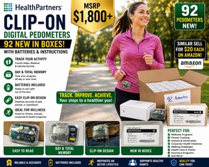 MSRP $1,800 NEW IN BOXES 92 HEALTHPARTNERS CLIP-ON DIGITAL PEDOMETERS WBATTERIES &amp INSTRUCTIONS, STEP, DISTANCE &amp CALORIE TRACKING, DAYTOTAL MEMORY, SIMILAR SELL FOR $20 EACH ON AMAZON WELLNESS, FITNESS, SCHOOL &amp CORPORATE HEALTH PROGRAMS