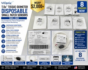 MSRP $2,000 LOT OF 8 NEW VIOPTIX T.Ox TISSUE OXIMETER DISPOSABLE SMALL PATCH SENSORS, 5MM x 5MM, STERILE EO, SINGLE-USE, FOR CONTINUOUS TISSUE OXYGENATION &amp BLOOD FLOW MONITORING DURING RECONSTRUCTIVE, PLASTIC &amp MICROSURGERY EXP 2025
