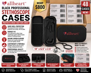 MSRP $800 NEW 48 ALLHEART BLACK PROFESSIONAL STETHOSCOPE CASES, HARD SHELL ZIPPERED, 14 x 6.5 x 2.5, SHOCKPROOF &amp WATER-RESISTANT, FITS LITTMAN LONG CARDIOLOGY-GRADE STETHOSCOPES WITHOUT CRUSHING TUBING, PROTECTS FROM BENDS, DIRT &amp DROPS