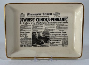1965 Minnesota Twins Twins Clinch Pennant Custom Made For Herbert White Minneapolis Tribune Candy Dish - Vintage