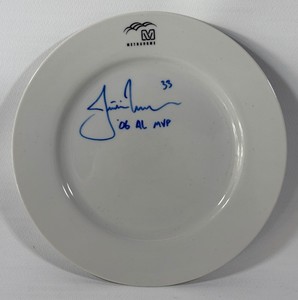 Justin Morneau Autographed and Inscribed 06 AL MVP Metrodome Plate - Minnesota Twins Baseball