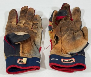 Miguel San Game Used Batting Glove - w Photos Wearing Similar Or Same Gloves Breaking Bat - Minnesota Twins Baseball
