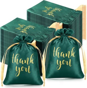 $28 Roowest 100 Pcs Thank You Satin Gift Bags Drawstring Jewelry Candy Pouches for Wedding Bridal Shower Baby Shower Favor Drawstring Bag for Birthday Holiday Party(4 x 6 Inch,Dark Green)