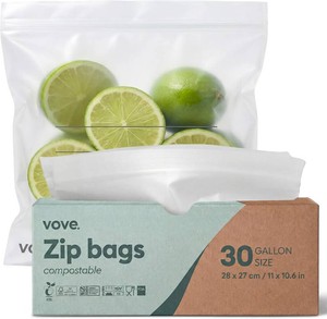 $18 Vove Compostable Gallon Bags 30 Ct, Heavy-Duty Plastic-Free Zip Bags for Bulk Food Storage and Freezer Meal Prep, PFAS-Free and BPI Certified, Leakproof Airtight Seal, Plant-Based