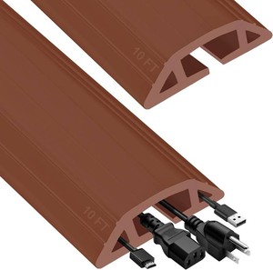 $42 MYFAMIREA 20FT Floor Cord Cover Heavy Duty Cable Cover Protector 3 Channels Extension PVC Floor Wire Cover Outdoor Cord Hider Management Cord Cover for Wire on Floor Home Outdoor (2PCS 10FT, Brown)