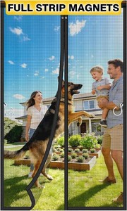 $24 HOFUDON Upgraded Magnetic Screen Door Mesh, Full Strip Magnets, Heavy Duty Fiberglass Mesh, Door Screen Magnetic Closure for Single Door Size 36 x 82 Inch, Screen Door Size 38 x 84 Inch Black