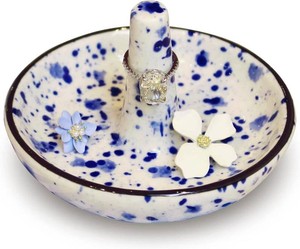 Wedding Ring Holder - Ceramic Ring Stand With Jewelry Plate, Blue Dots Jewelry Holder for Rings, Earrings, Necklace Organizer - Gift for Mom, Bridesmaid, Engagement