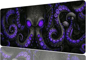 $17 Octopus Gaming Mouse Pad, Black Purple Eye Monster Large Gaming Mouse Mat with Stitched Edges,Non-Slip Waterproof Rubber Base Mous Mat, XXL Extended Mouse Protector for Home Office, 31.5x11.8