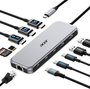 $48 Acer Laptop Docking Station 3 Monitors, 11-in-1 USB C Docking Station with 8K DP, HDMI 4K60Hz, 10Gbps Data, 1 Gbps Ethernet Hub, 100W Power Delivery, SDTF, USB C Hub Multiport Adapter for Laptop