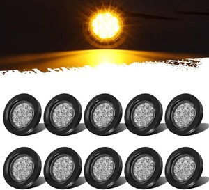 $40 Partsam 10Pcs 2.5 Round Amber 13 LED Side Marker Clearance Lights with Reflectors for Truck Trailer RV, Grommets and Pigtails Include, Clear Lens, Sealed Waterproof, Flush Mount, 12V