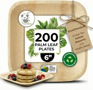 $80 Palm Leaf Plate Bamboo Paper Disposable 6 Inch 200 Bulk Appetizer and Dessert Square Party Pack Eco Biodegradable Compostable Wooden Plate Better Than Plastic By KoalaLove