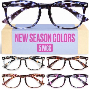 CCVOO 0.5 Clear Vision Reading Glasses for Women   5-Pack Blue Light Filtering Readers with Spring Hinges