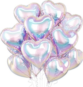 $13 Iridescent Heart Balloons, 10 Pcs Transparent Rainbow Heart Shaped Balloon, 18 Inch Gradient Clear Foil Balloons for Engagement Brithday Baby Shower Wedding Valentines Mermaid Party Decorations