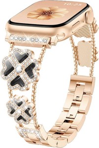 Clover Band Compatible with Gold Apple Watch Bands for Women 40mm 41mm 44mm 38mm 45mm 46mm 49mm, Cute Diamond Bracelet Replacement Strap for iWatch SE Apple Watch Series 10 9 8 7 6 5 4 3 2 1