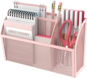 $13 DALTACK Magnetic Pencil Holder Shelf for the Whiteboard 3-Grid Mesh Pen Refrigerator Organizer Locker Accessories Home,School and Office,Pink (3-GridPink)