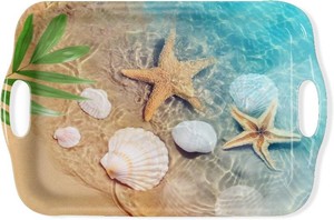 $20 Serving Tray Decorative Tray with Handles Multi-Purpose Rectangular Serving Trays for Restaurant, Parties, Coffee Table, Kitchen - Starfish Beach