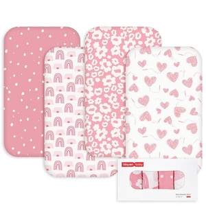 $16 Gllquen Baby Bedside Sleeper Sheets 33x20 Inch 4 Pack - Fitted Crib Mattress Covers, Ultra Soft Oeko-TEX Certified Bassinet Sheets for Girls Boys, Gift Ready Box for Baby Shower (Chosen in Pink)