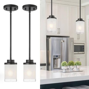 $56 TENGXIN Modern Pendant Light, Matte Black Pendant Lights Kitchen Island,Farmhouse Pendant Lighting for Dining Room Bedroom Bar Office 2Pack,TXPLBK01-2PK
