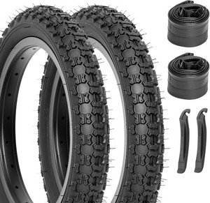 $29 Hycline Kids Bike Replacement Tires Set 2-Pack 12.5141620x2.125 Inch Premium Butyl Rubber Wear-Resistant Folding Bicycle Tires and 2 Pcs Bike Tubes Schrader Valve with Tire Levers for BMX MTB