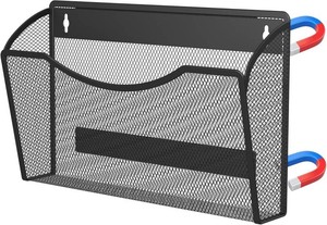 $14 MINDEPOT Magnetic Wall File Holder - Metal Mesh Wall File Organizer with Powerful Magnet Single Pocket Wall Folder Holder for Office File Cabinet Whiteboard, No Assembly Required, Space Saver, Black