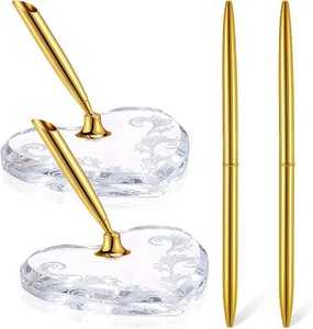 $19 Outus 2 Pcs Wedding Pens Set for Guest Book Acrylic Heart Pen Holder Stand with Gold Pen for Wedding Bridal Engagement Guests Book Ceremony Valentines Favor