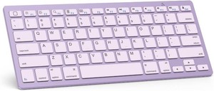 $20 OMOTON Ultra-Slim Bluetooth Keyboard for iPad 11th10th9th8th7th, iPad ProAirMini and iPhone Series, Wireless iOS Keyboard with 12 Multimedia Keys for Office, Home, Travel, School, Purple