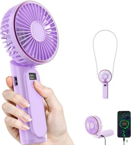 $13 TUNISE Portable Handheld Fan, 4000mAh, 180 Adjustable, 6 Speed Wind, USB Rechargeable Foldable Fan with Real-Time Electricity Display