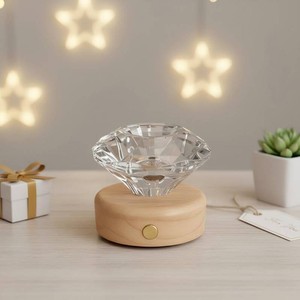 $17 Diamond Shape Small Table Lamp with RGB Seven-Color Changing Night Light, Rechargeable & Solid Wood Base, Unique and Elegant Lighting Fixture for Bedroom or Living Room Decor