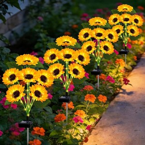 $31 Solar Lights Outdoor Garden Decor,4 Pack with 24 Sunflower Lights,Solar Flowers Lights Waterproof,Birthday Gifts for Mom Women Grandma,Outside Decorative Stakes Light for Landscape Yard Patio Lawn